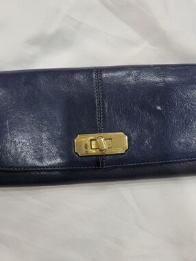 COACH Navy Leather Wallet with Gold Turn-Lock